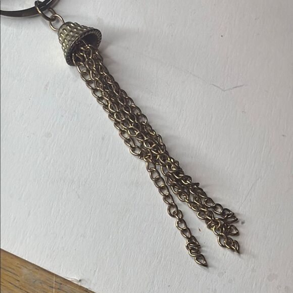 Contemporary Circular Pendant with Tassel Bronze Tone Chain Necklace 24” - Picture 3 of 6